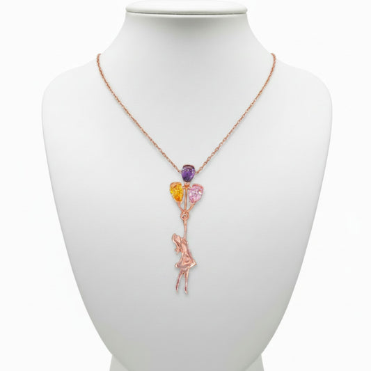 Gargantilla Collar Colgante Mamá Plata de Ley Acabado en Oro Rosa con Circonitas de Colores- joyeria osnor