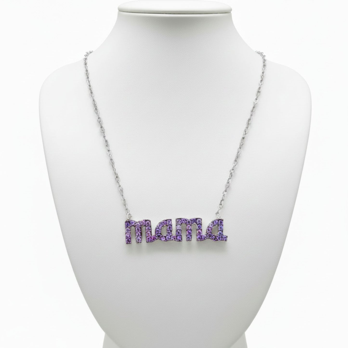 Collar Gargantilla Mamá Plata con Rodio y Circonitas Violetas. joyeria osnor