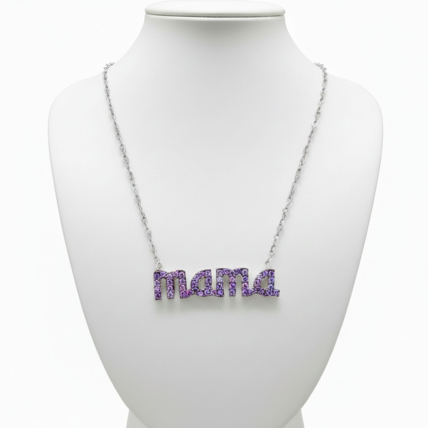 Collar Gargantilla Mamá Plata con Rodio y Circonitas Violetas. joyeria osnor