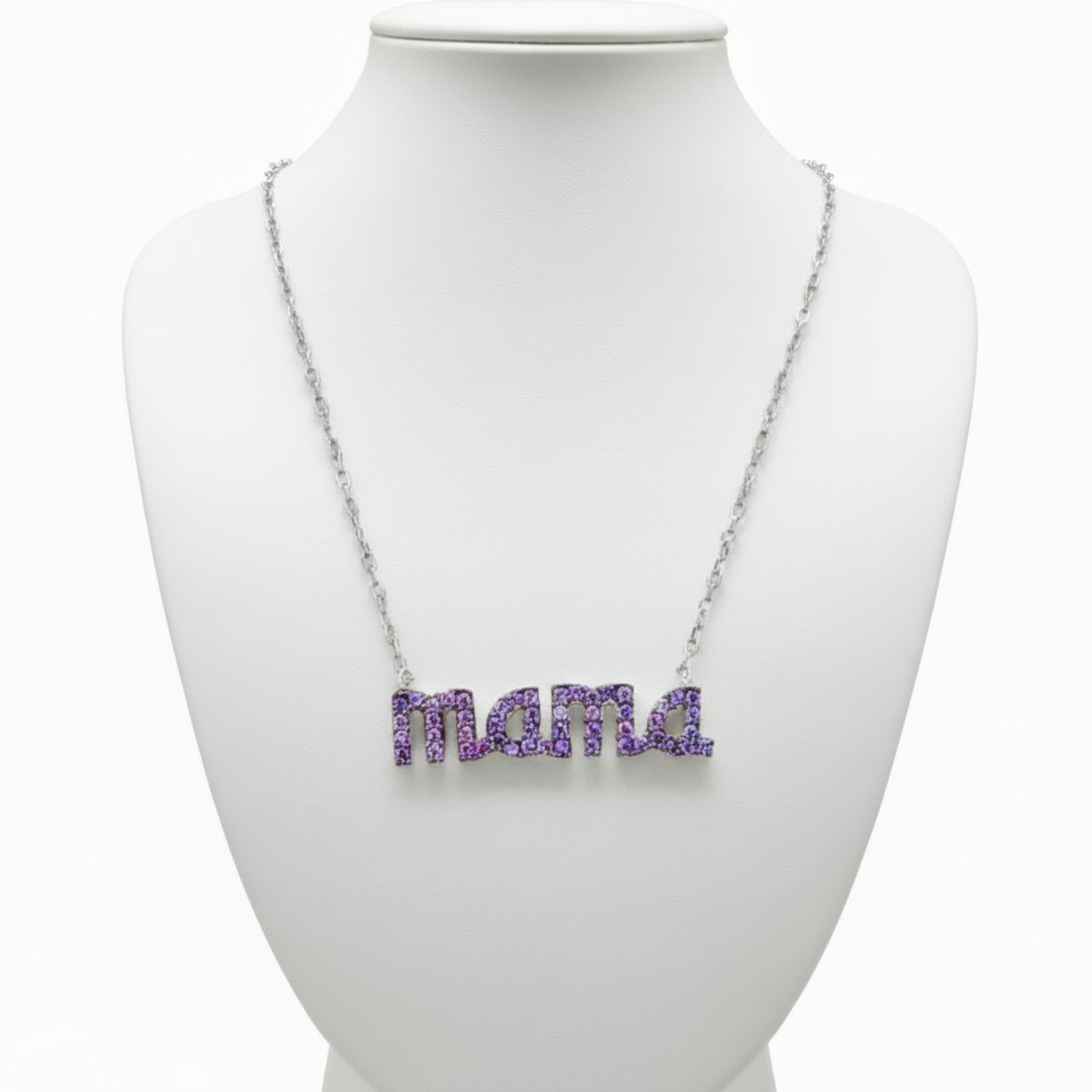 Collar Gargantilla Mamá Plata con Rodio y Circonitas Violetas. joyeria osnor