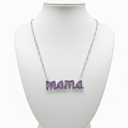 Collar Gargantilla Mamá Plata con Rodio y Circonitas Violetas. joyeria osnor