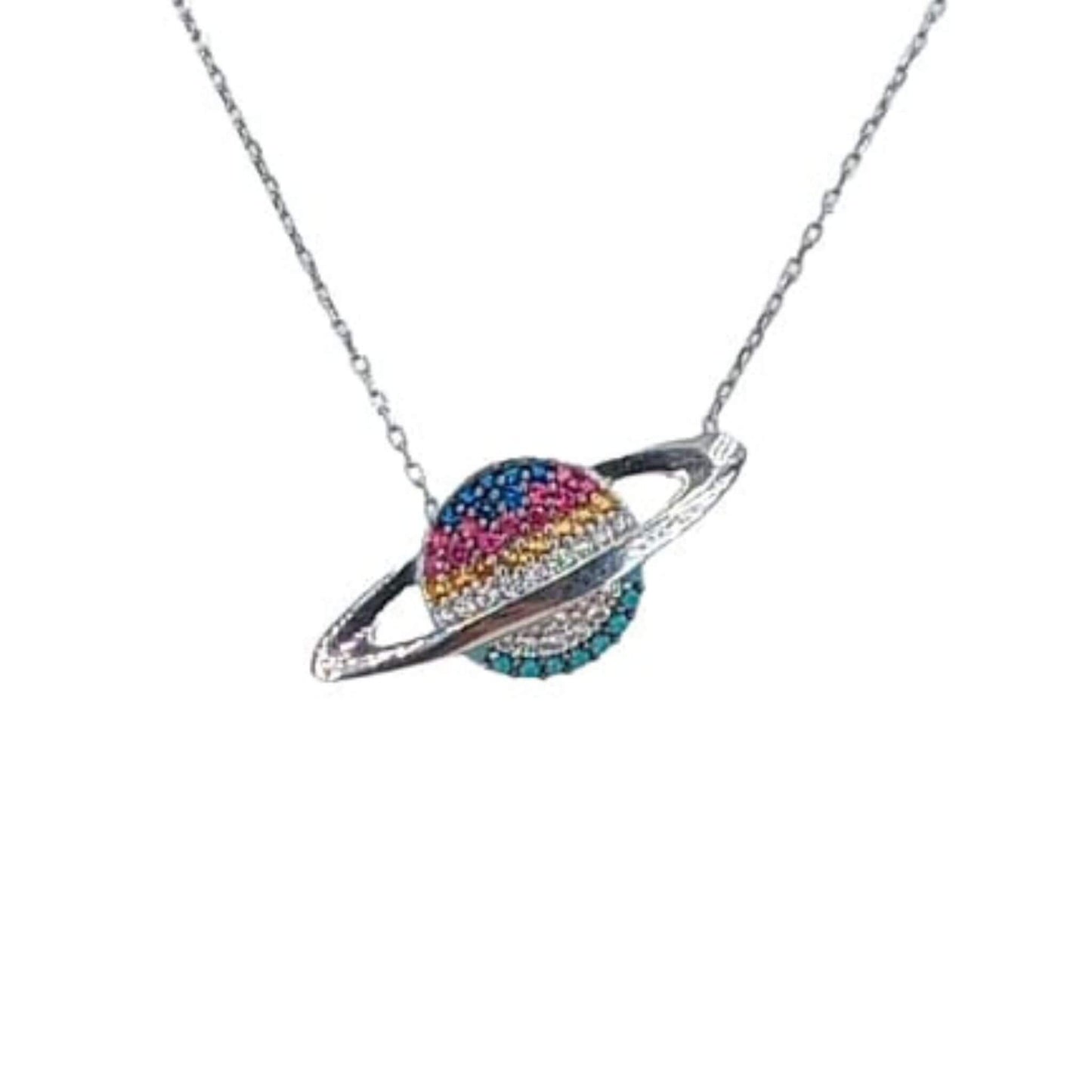 Collar Gargantilla Planeta Plata 925 con Turquesa Natural y Circonitas de Colores. Joyeria Osnor