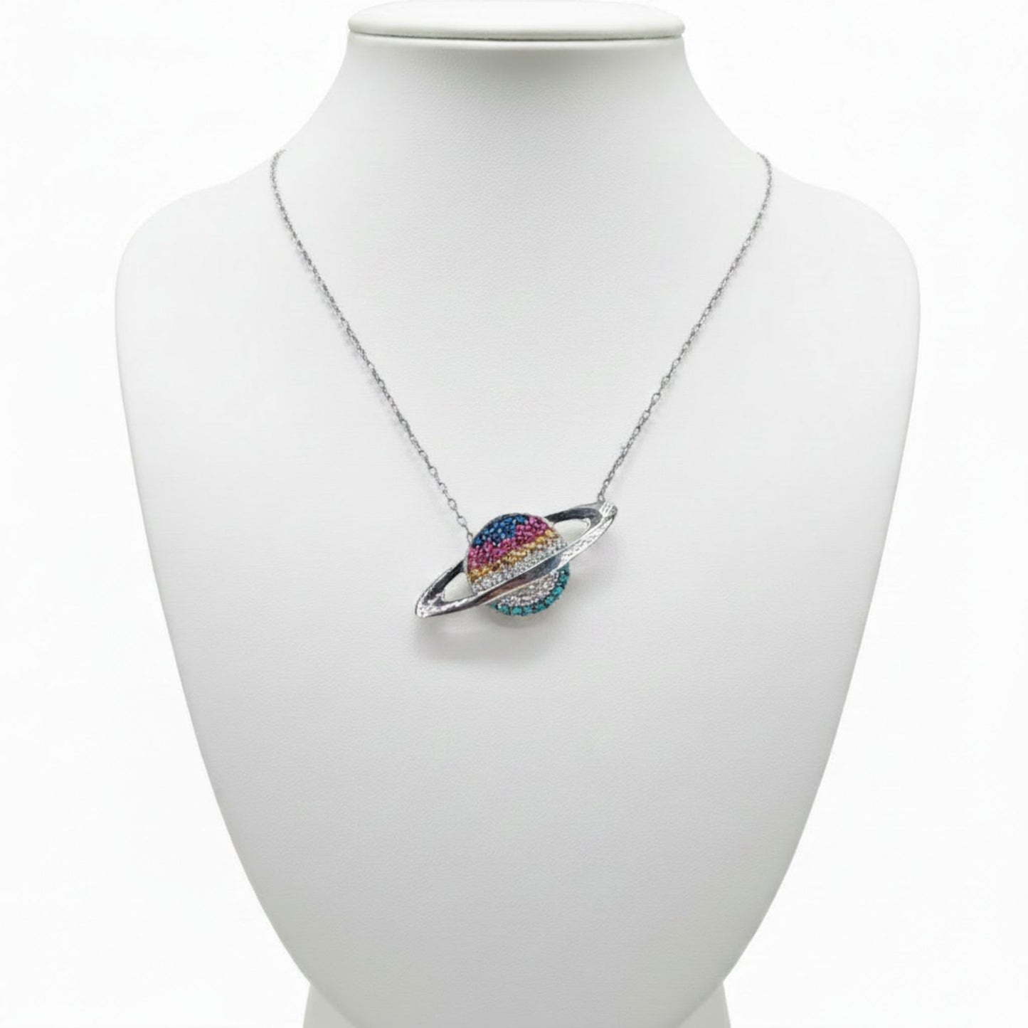 Collar Gargantilla Planeta Plata 925 con Turquesa Natural y Circonitas de Colores. Joyeria Osnor
