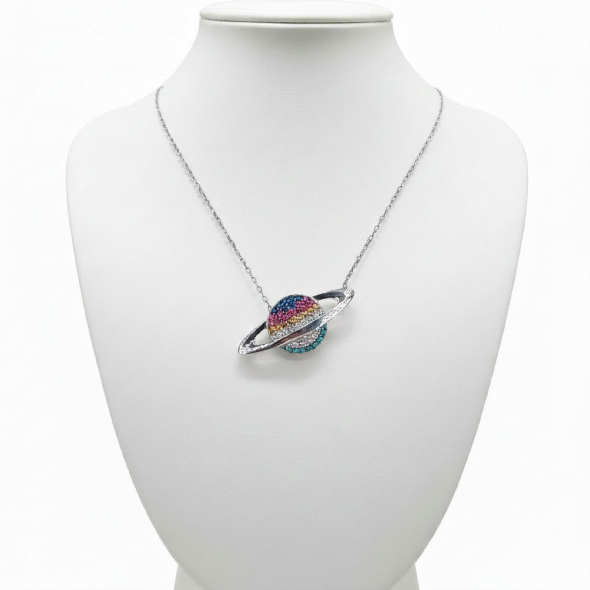 Collar Gargantilla Planeta Plata 925 con Turquesa Natural y Circonitas de Colores. Joyeria Osnor