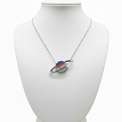 Collar Gargantilla Planeta Plata 925 con Turquesa Natural y Circonitas de Colores. Joyeria Osnor