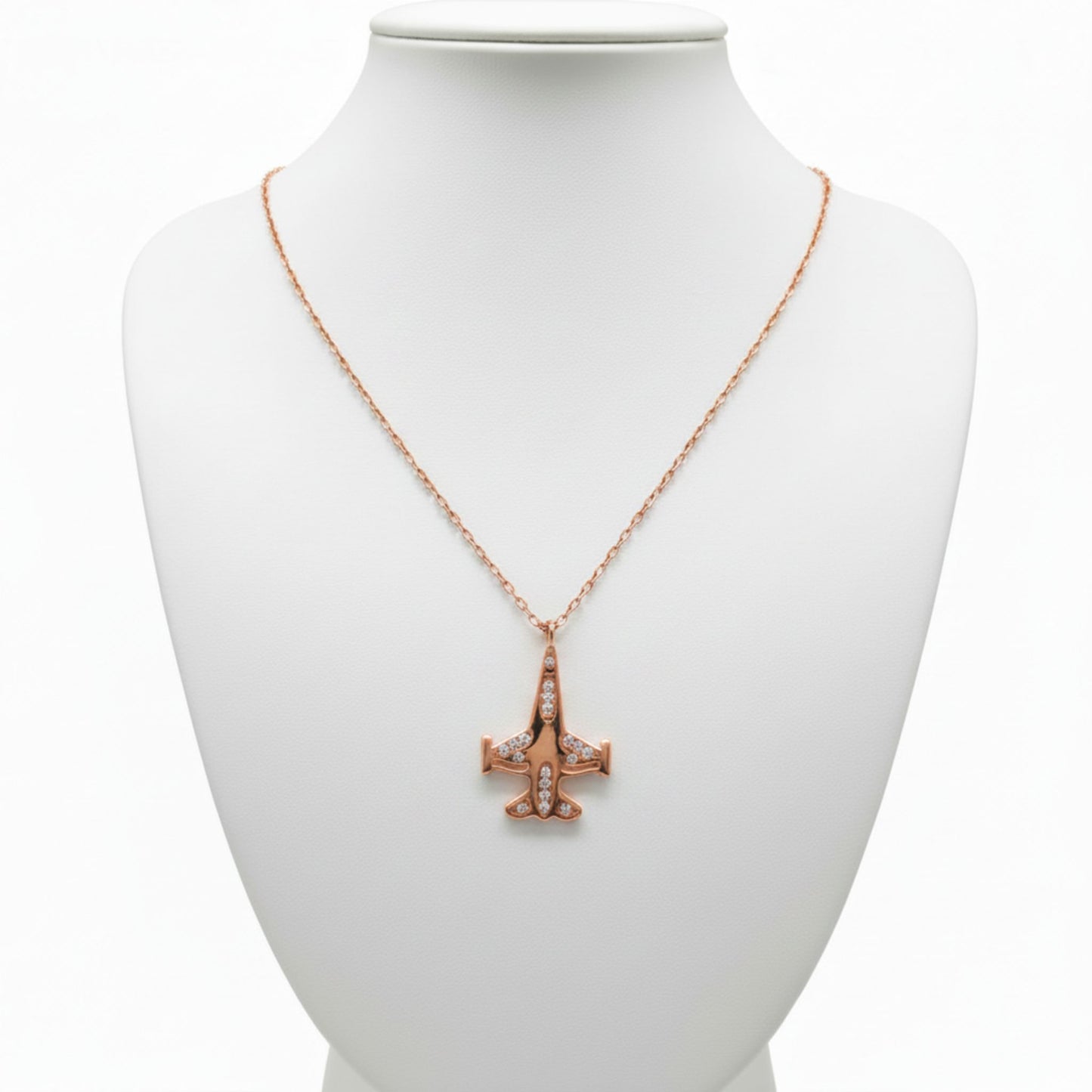 Collar Gargantilla Avión Plata Rosa Mujer con Circonitas Blancas. joyeria Osnor