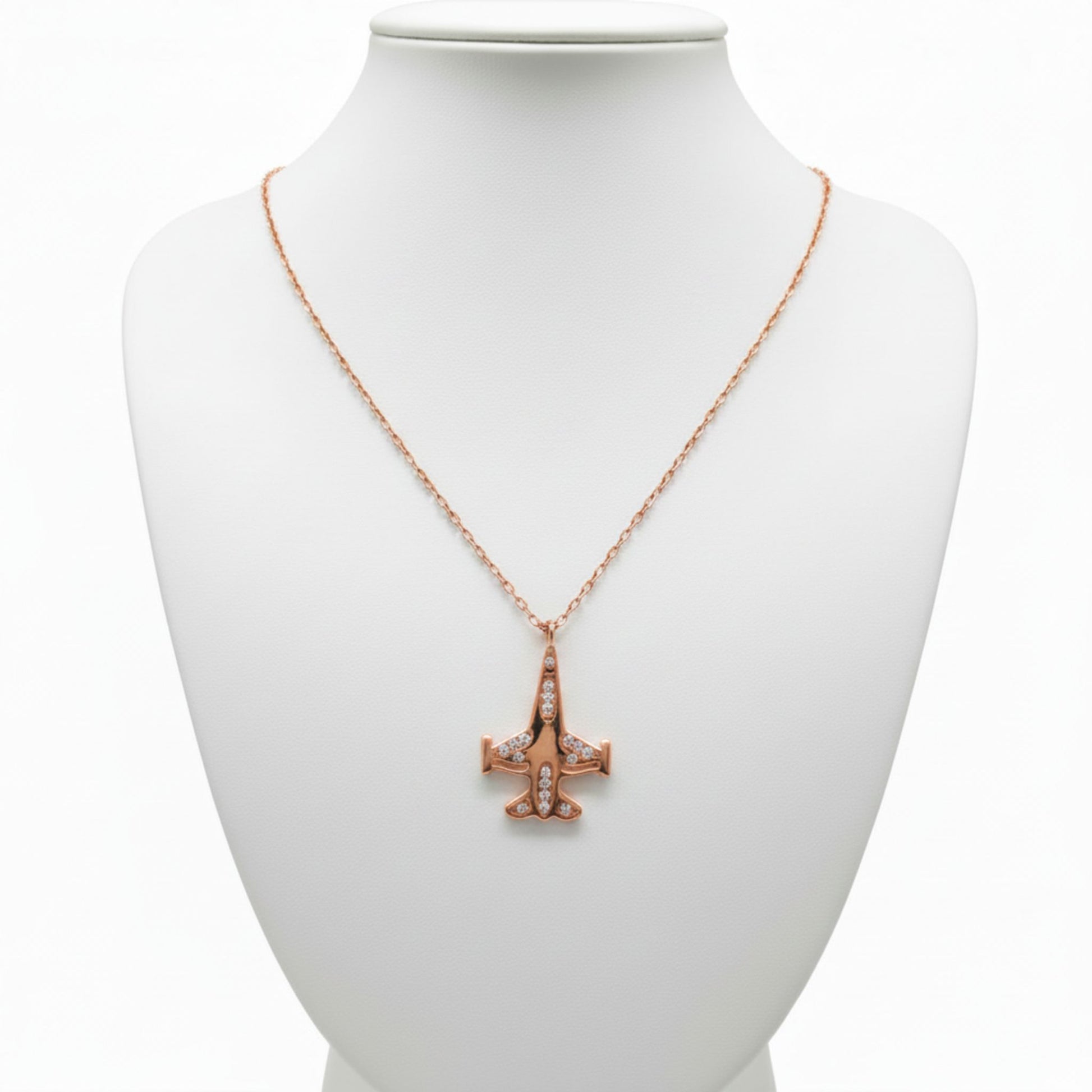 Collar Gargantilla Avión Plata Rosa Mujer con Circonitas Blancas. joyeria Osnor