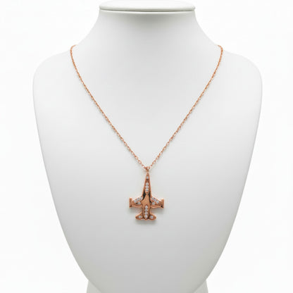 Collar Gargantilla Avión Plata Rosa Mujer con Circonitas Blancas. joyeria Osnor