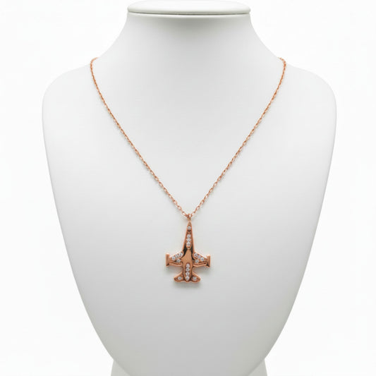 Collar Gargantilla Avión Plata Rosa Mujer con Circonitas Blancas. joyeria Osnor