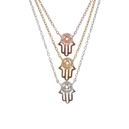 Collar Gargantilla Mano de Fátima Tricolor Plata con Circonitas Blancas.Joyeria Osnor