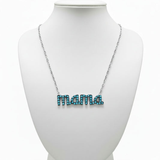 Collar Gargantilla Mamá Plata con Rodio y Turquesa Natural. joyeria osnor