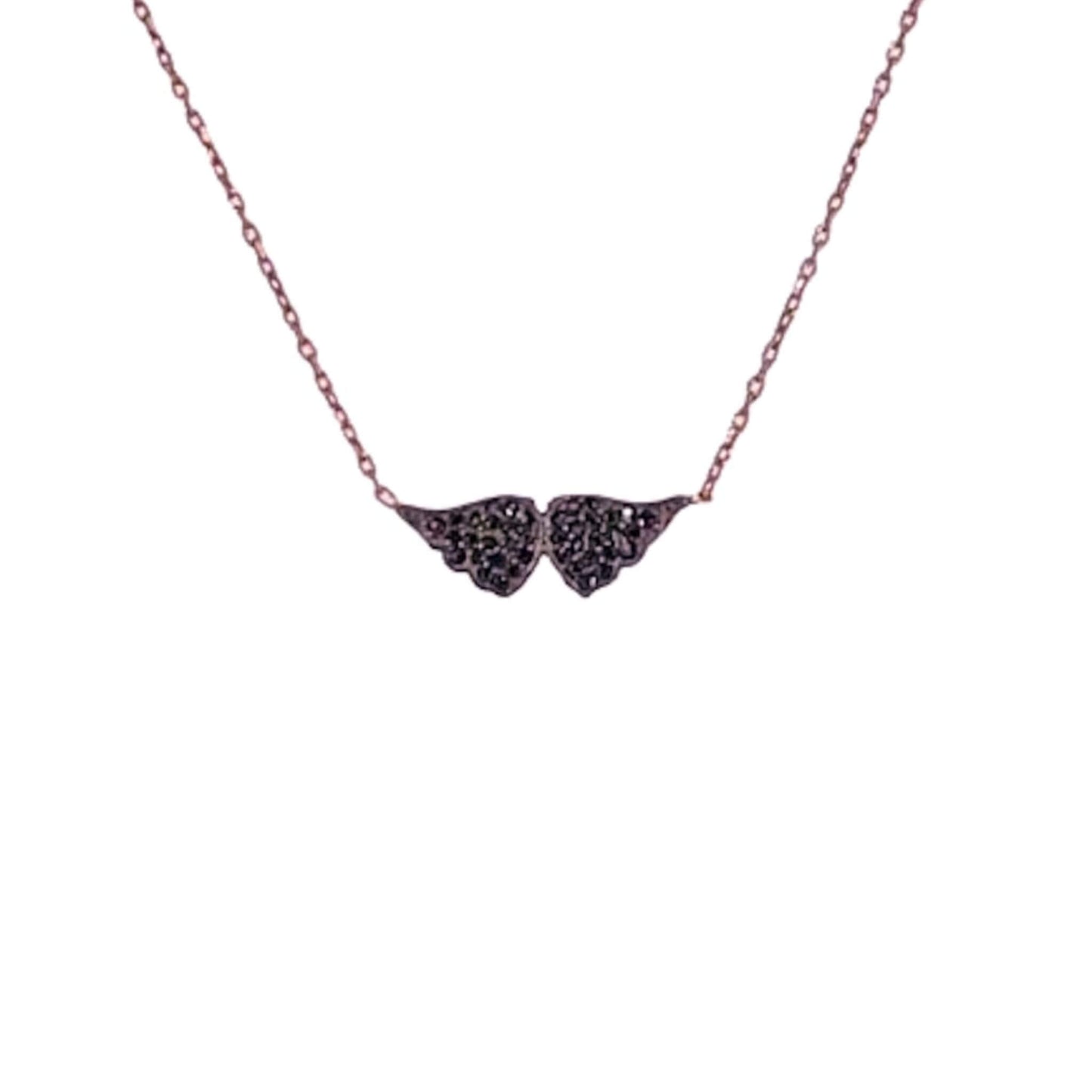 Collar Alas Ángel Plata Rosa con Circonitas Negras. Joyeria Osnor