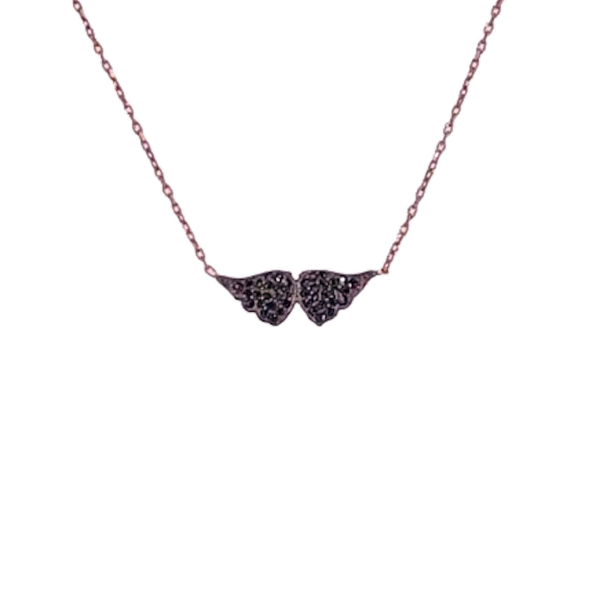 Collar Alas Ángel Plata Rosa con Circonitas Negras. Joyeria Osnor