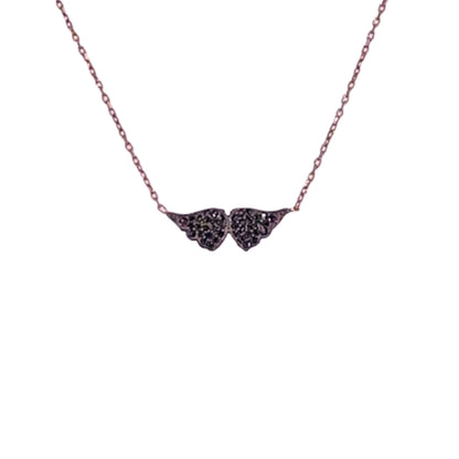 Collar Alas Ángel Plata Rosa con Circonitas Negras. Joyeria Osnor