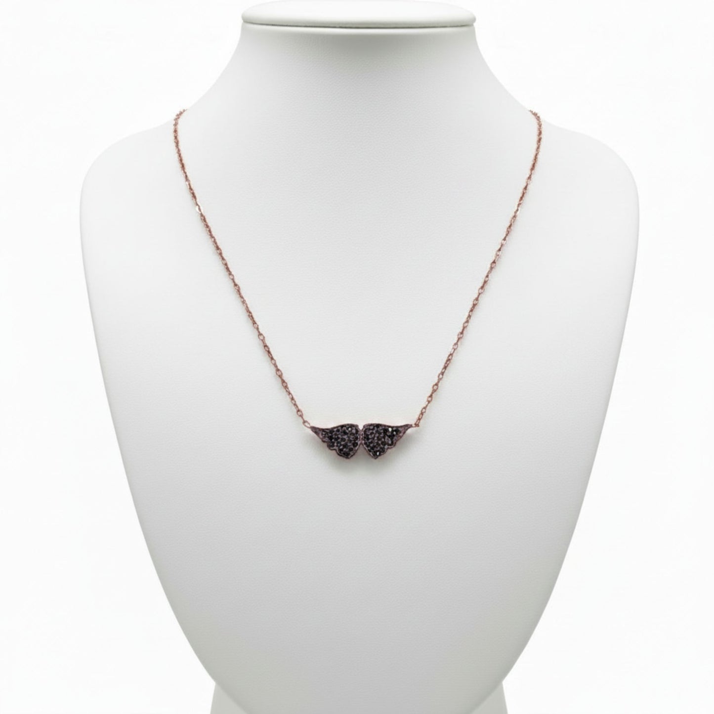Collar Alas Ángel Plata Rosa con Circonitas Negras. Joyeria Osnor