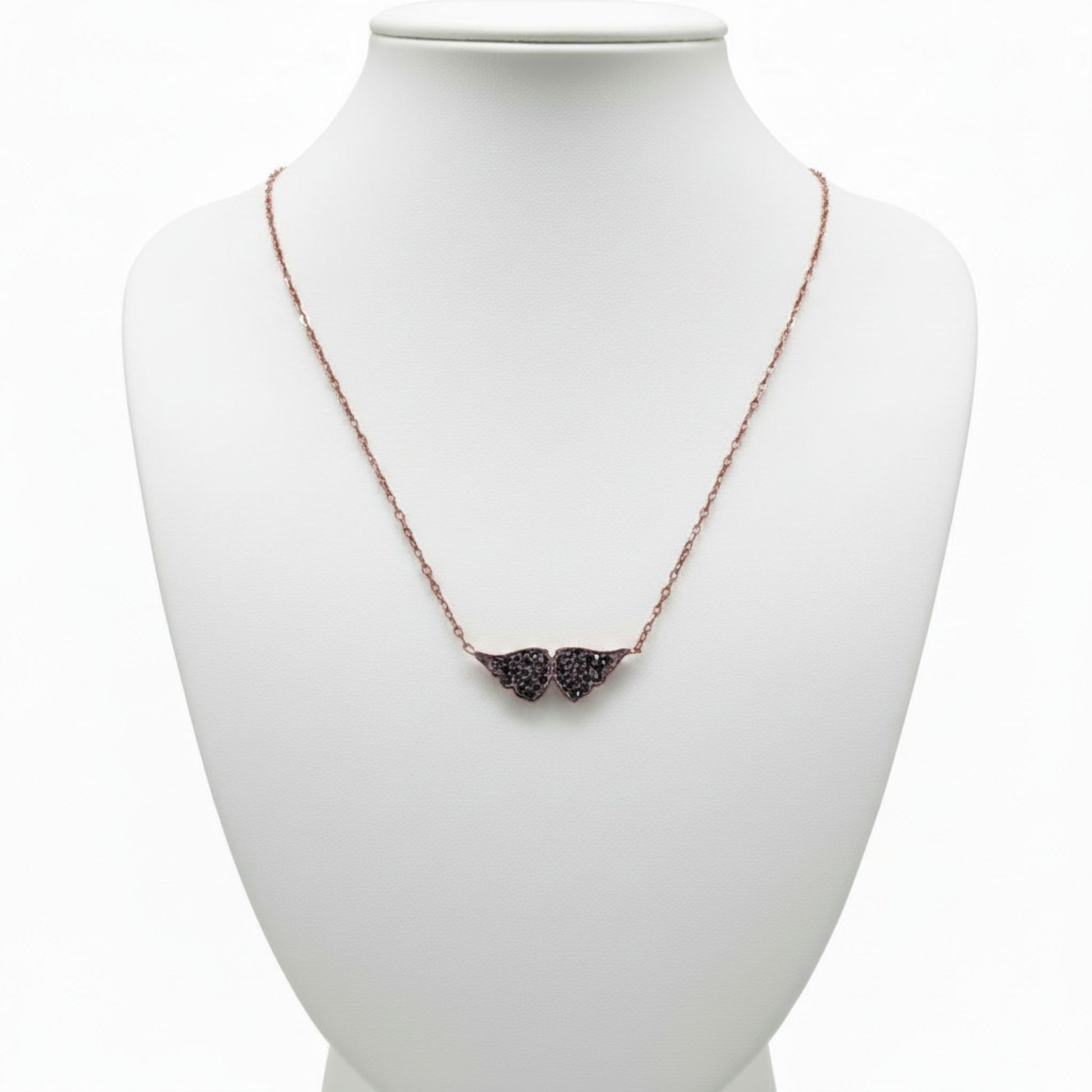 Collar Alas Ángel Plata Rosa con Circonitas Negras. Joyeria Osnor