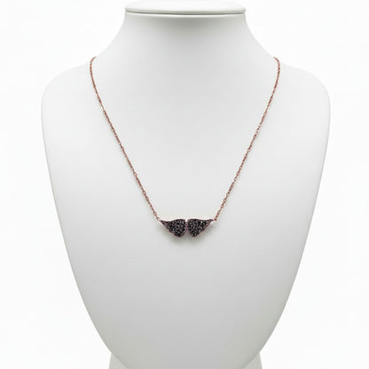 Collar Alas Ángel Plata Rosa con Circonitas Negras. Joyeria Osnor