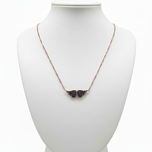 Collar Alas Ángel Plata Rosa con Circonitas Negras. Joyeria Osnor