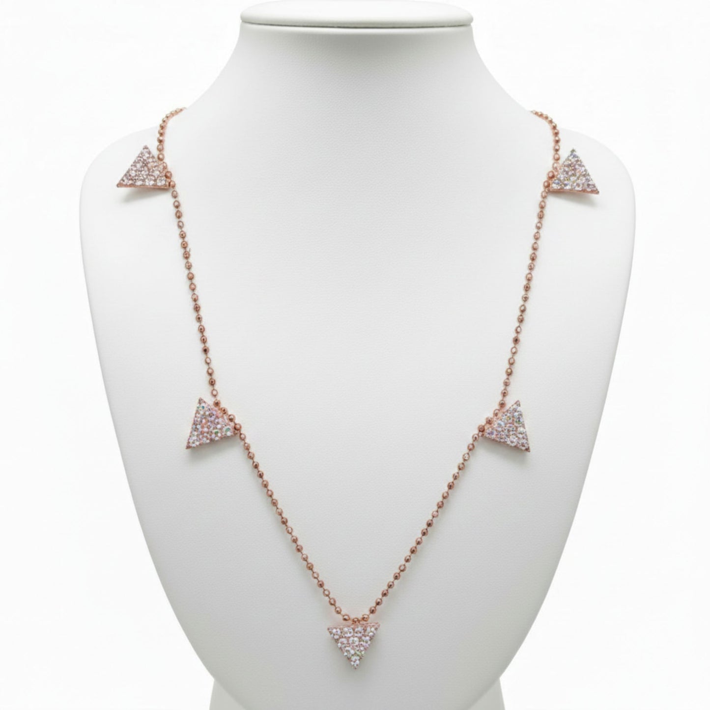 Collar Gargantilla Triángulos Plata Rosa con Circonitas Blancas. Joyeria Osnor