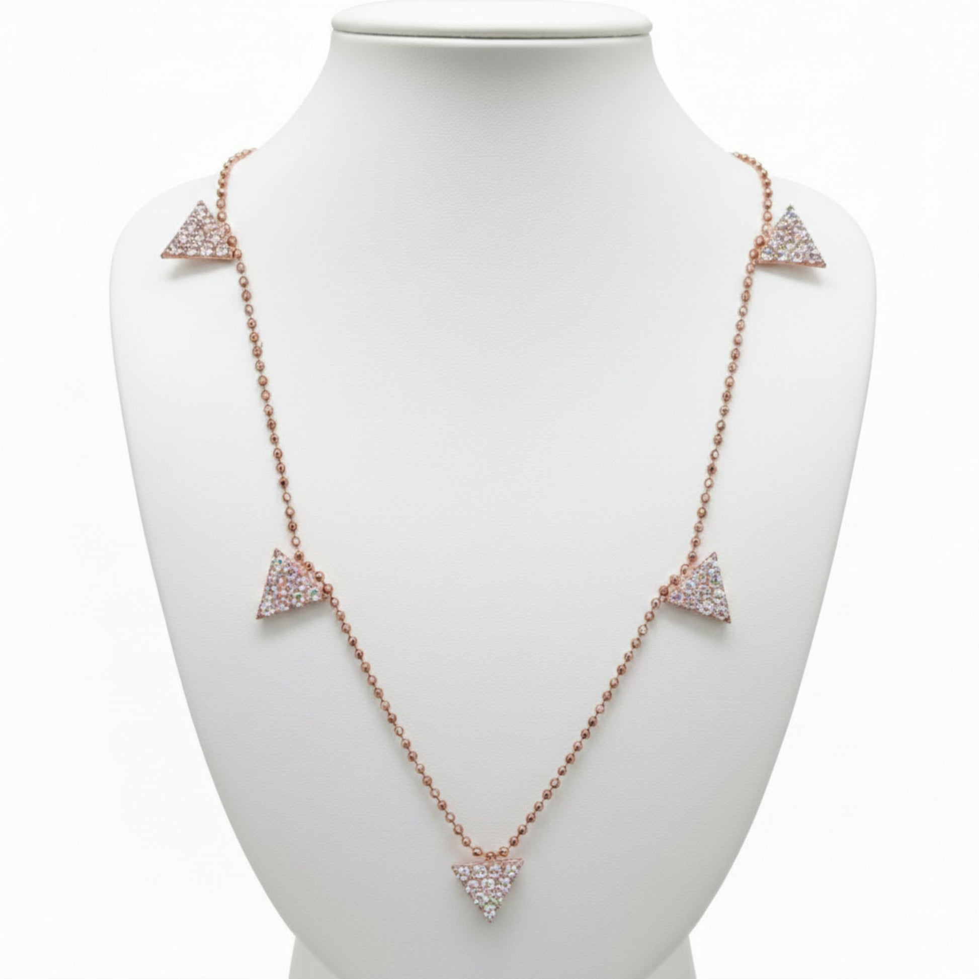 Collar Gargantilla Triángulos Plata Rosa con Circonitas Blancas. Joyeria Osnor