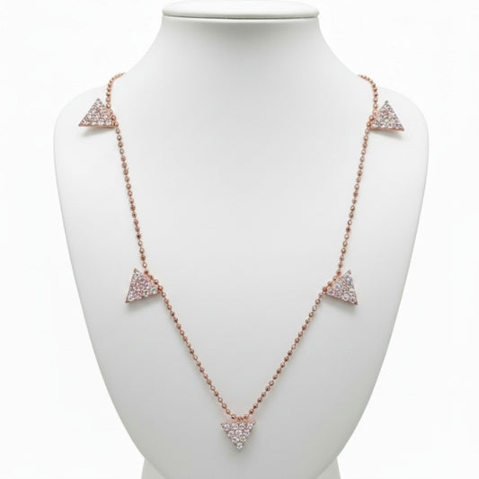 Collar Gargantilla Triángulos Plata Rosa con Circonitas Blancas. Joyeria Osnor