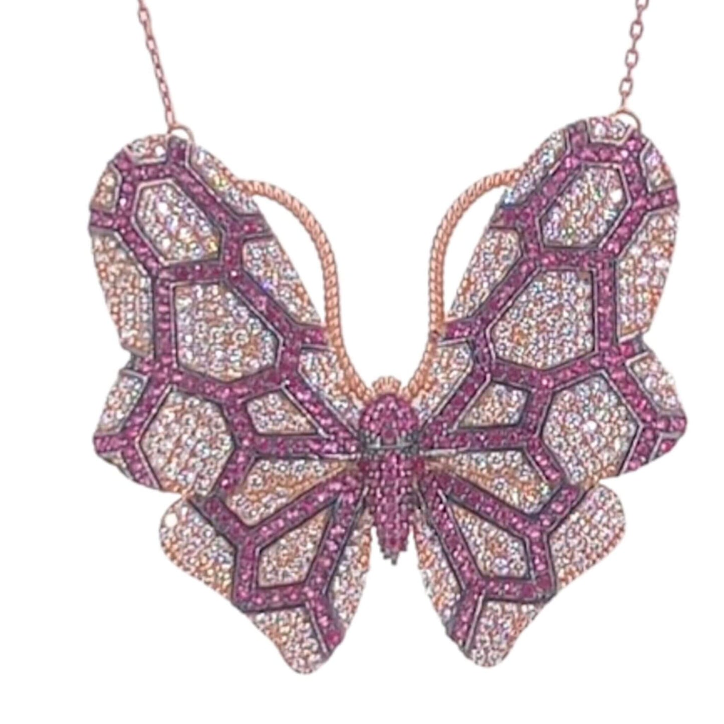 Collar Gargantilla Mariposa Plata Rosa con Circonitas Blancas y Rojas. Joyeria Osnor