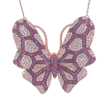 Collar Gargantilla Mariposa Plata Rosa con Circonitas Blancas y Rojas. Joyeria Osnor