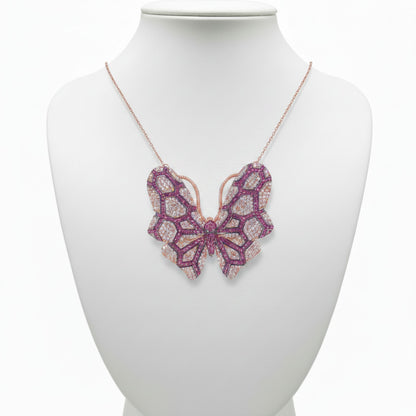 Collar Gargantilla Mariposa Plata Rosa con Circonitas Blancas y Rojas. Joyeria Osnor