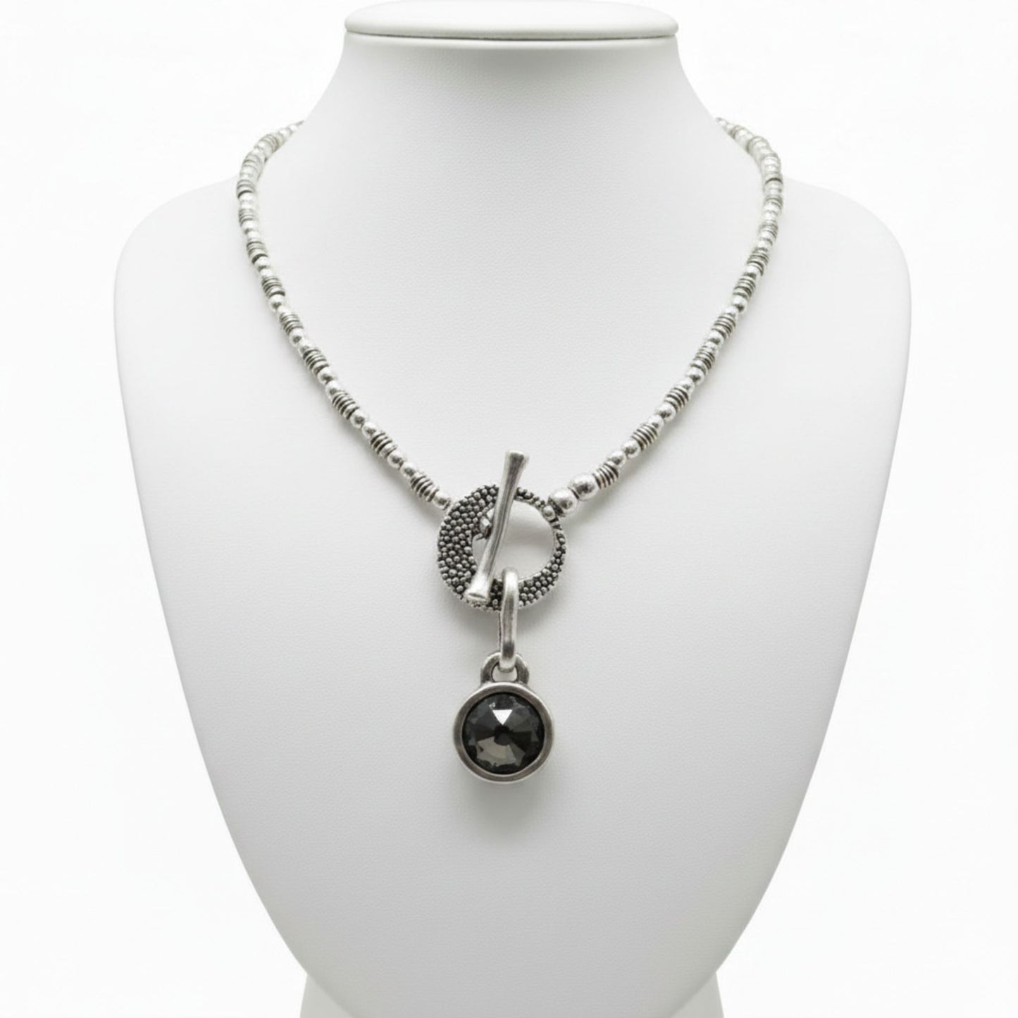 Collar Zamak Mujer Circonita Gris-Negro con Cierre Toggle  Plateado Joyeria Osnor
