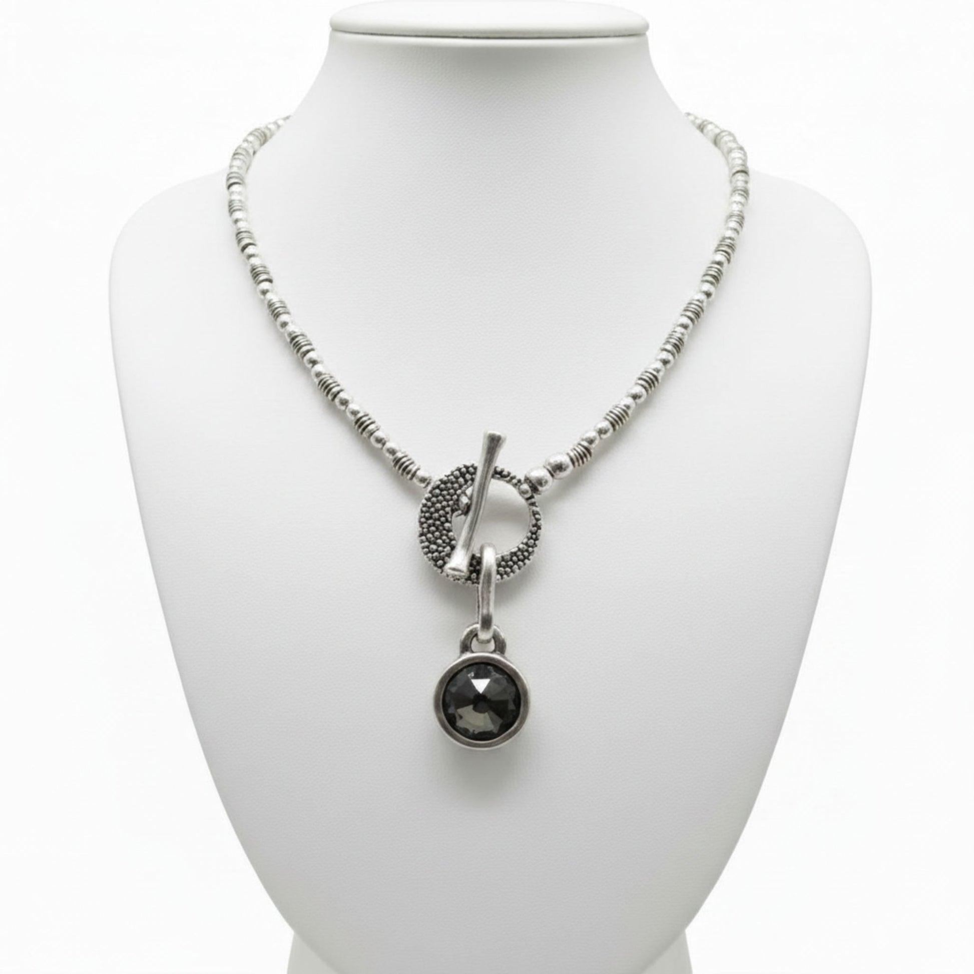 Collar Zamak Mujer Circonita Gris-Negro con Cierre Toggle  Plateado Joyeria Osnor