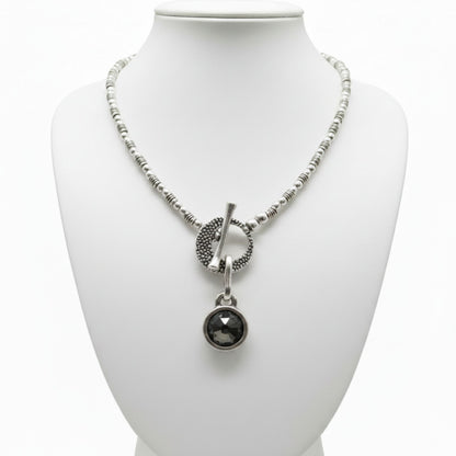 Collar Zamak Mujer Circonita Gris-Negro con Cierre Toggle  Plateado Joyeria Osnor