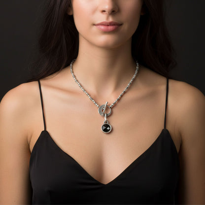 Collar Zamak Mujer Circonita Gris-Negro con Cierre Toggle  Plateado Joyeria Osnor