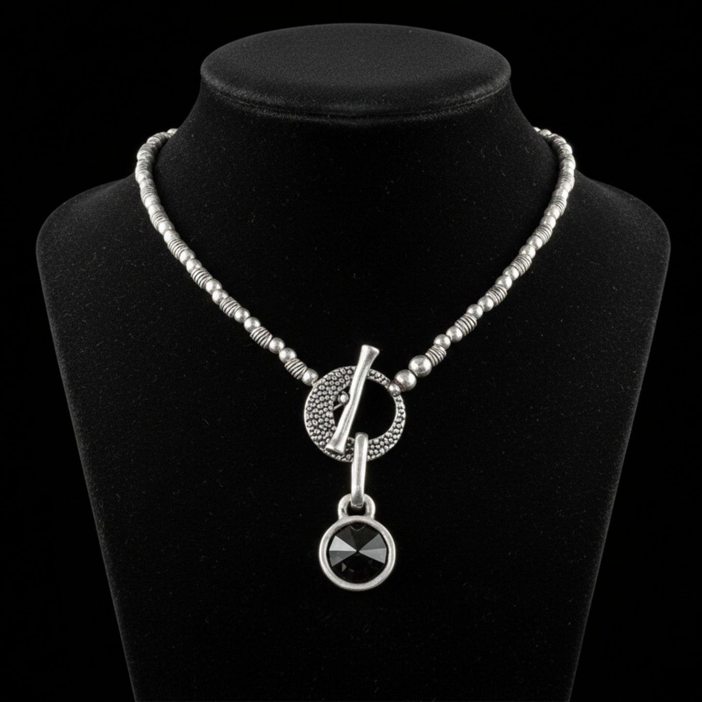 Collar Zamak Mujer Circonita Gris-Negro con Cierre Toggle  Plateado Joyeria Osnor