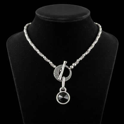 Collar Zamak Mujer Circonita Gris-Negro con Cierre Toggle  Plateado Joyeria Osnor
