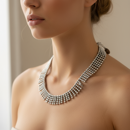 Modelo luciendo Collar - gargantilla de Zamak Joyería Osnor
