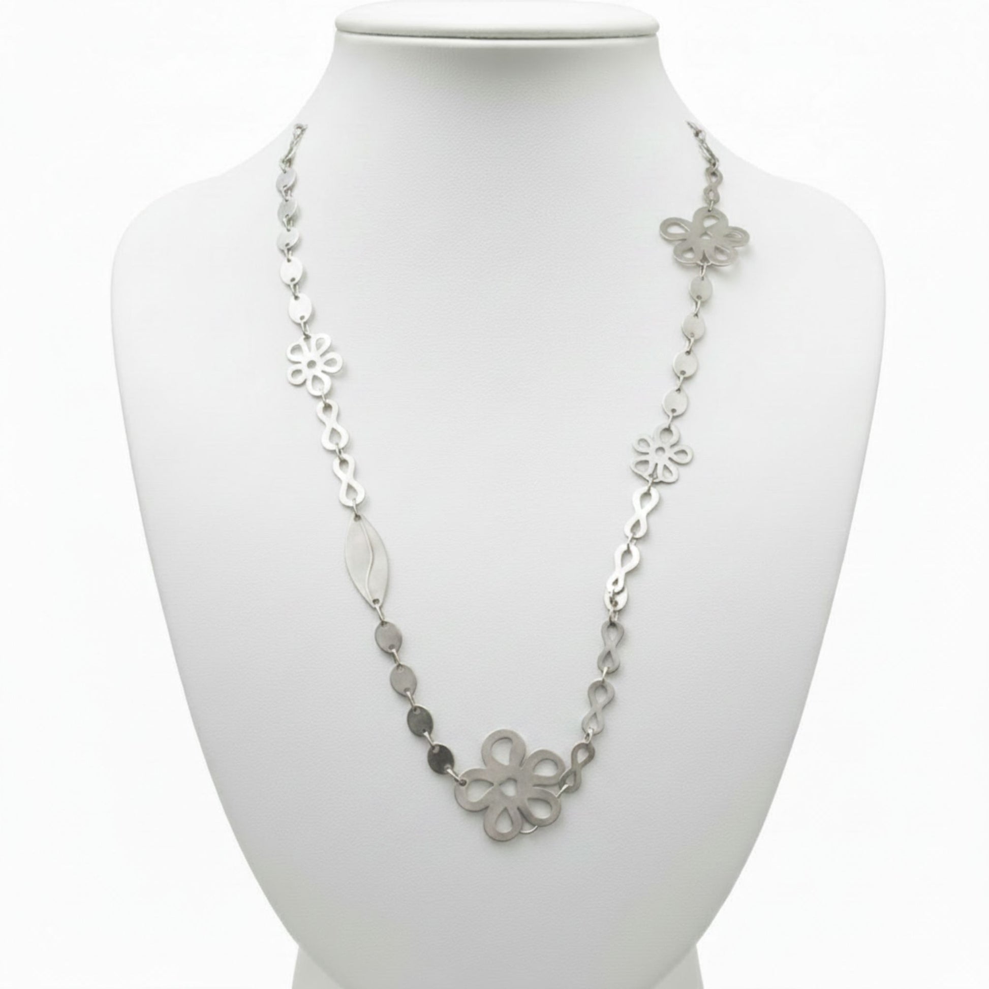 Collar largo de zamak mujer hipoalergénico con trébol e infinito- Joyería Osnor Zamak