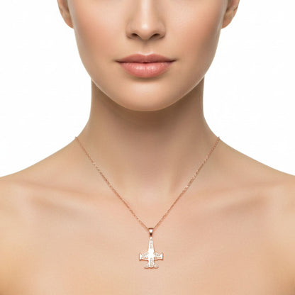 Collar Gargantilla Avión Plata Rosa Mujer con Circonitas Blancas. joyeria Osnor