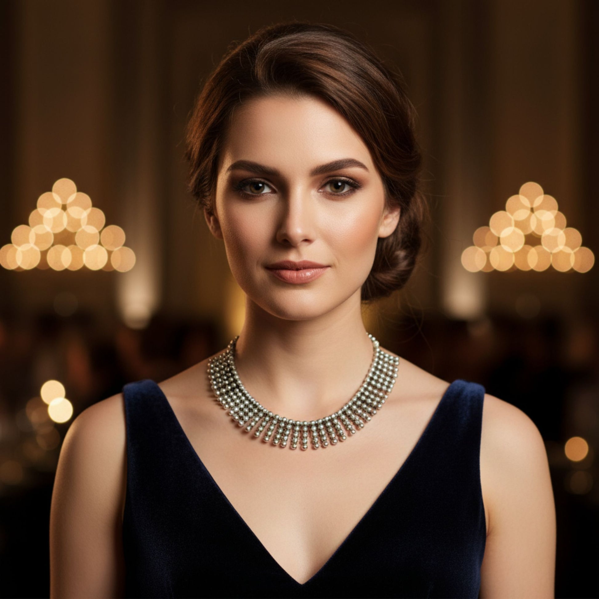 Collar babero de zamak plateado con flecos - Joyería Osnor atemporal - hipoalergénico.
