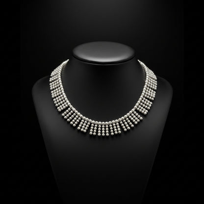 Collar de zamak plateado con flecos en cascada - Gargantilla - Joyería Osnor
