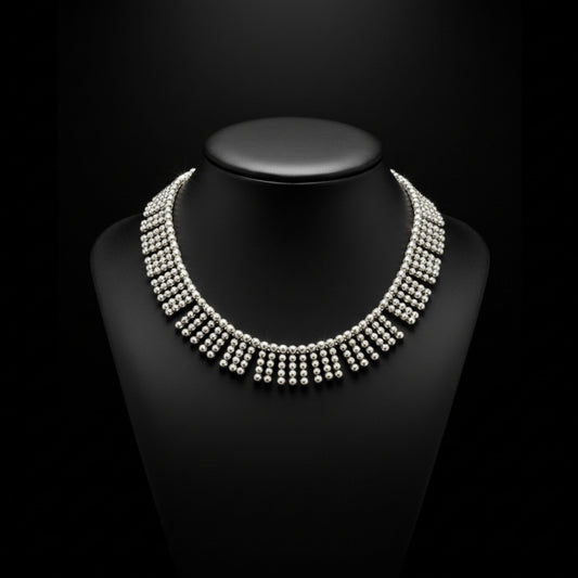 Collar de zamak plateado con flecos en cascada - Gargantilla - Joyería Osnor
