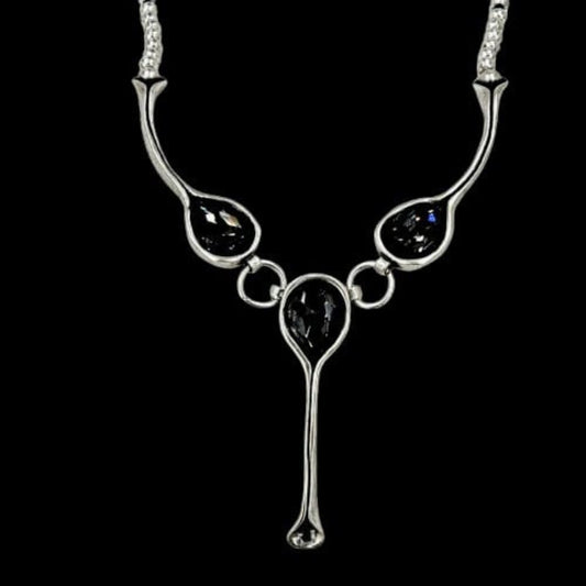 Collar ZAMAK Geométrico con Piedras Negras - Diseño Moderno en Y