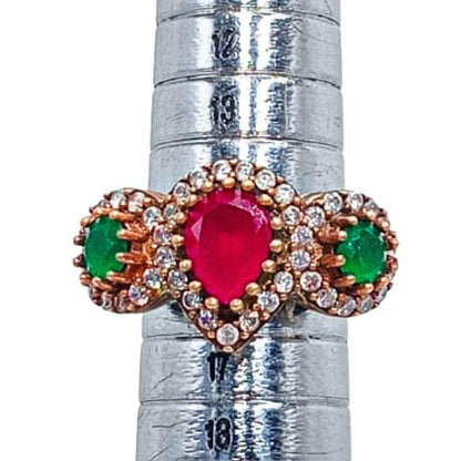 ANILLO PLATA Y BRONCE ACABADO EN PLATEADO PIEDRAS NATURAL Y CIRCONITAS