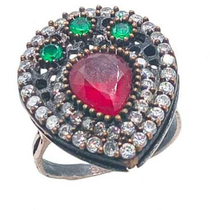 ANILLO PLATA Y BRONCE ACABADO EN PLATEADO PIEDRAS NATURALES Y CIRCONITAS