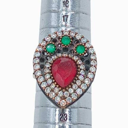 ANILLO PLATA Y BRONCE ACABADO EN PLATEADO PIEDRAS NATURALES Y CIRCONITAS