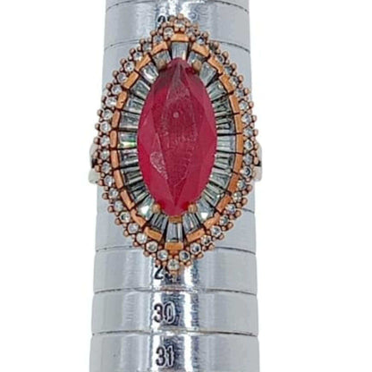 ANILLO PLATA Y BRONCE ACABADO EN PLATEADO ,PIEDRA NATURAL Y CIRCONITAS