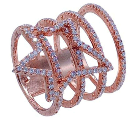 SILVER RING WITH PINK FINISH AND ZIRCONIAS