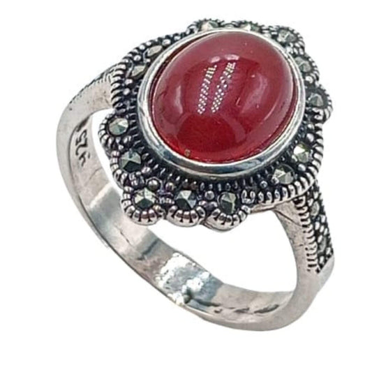 SILVER RING WITH SILVER FINISH AND NATURAL STONE