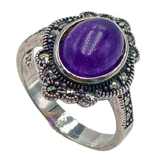 SILVER RING WITH SILVER FINISH AND NATURAL STONE