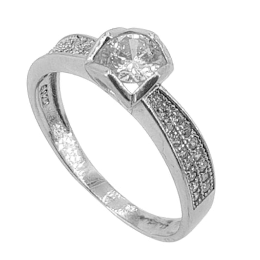 SOLITAIRE SILVER RING WITH RHODIUM FINISH AND ZIRCONIAS