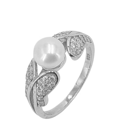 ANILLO PLATA ACABADO EN RODIO ,PERLA Y CIRCONITAS